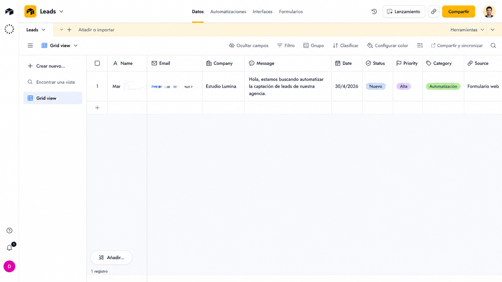 Base de datos con leads centralizados