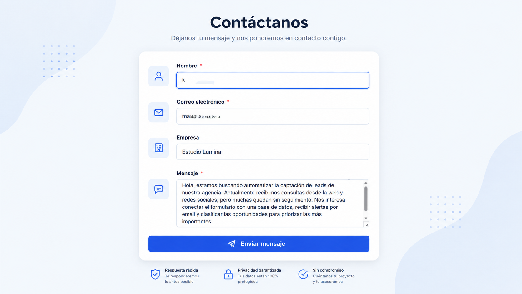 Formulario de captura de leads