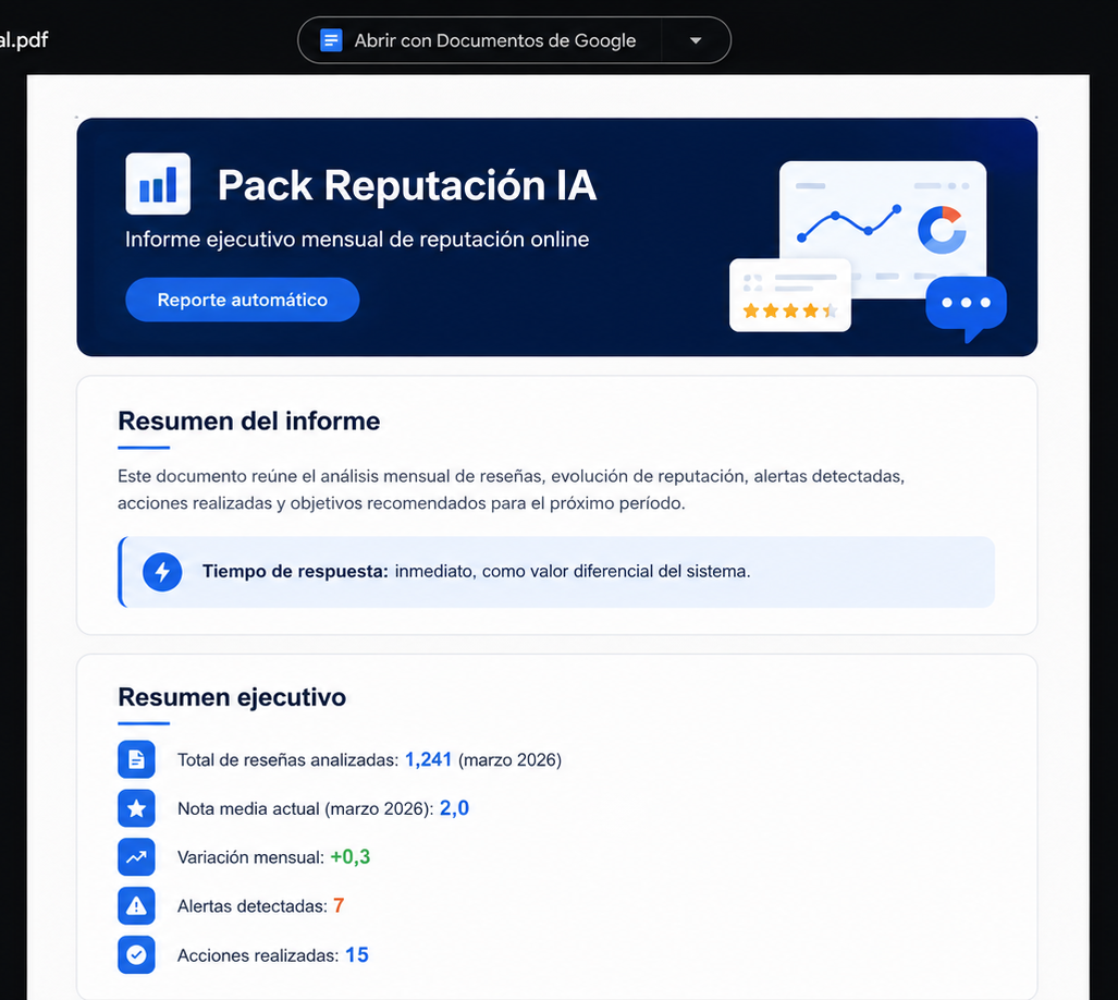 Informe PDF generado automáticamente con análisis de reseñas